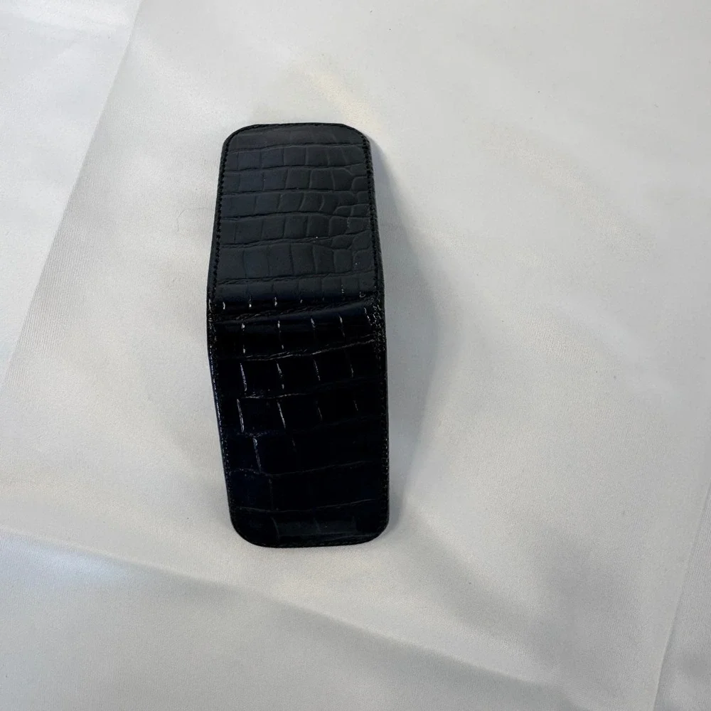 Black Crocodile Embossed Leather Magnetic Money Clip Slim Minimalist OLD MONEY